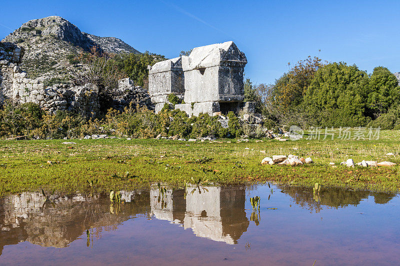 来自Dodurga村的Sidyma古城。Fethiye, Mugla，土耳其。